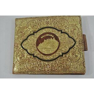 Salzburg Leather Wallet Embossed Gold Design Mens Austria Travel Souvenir Vtg